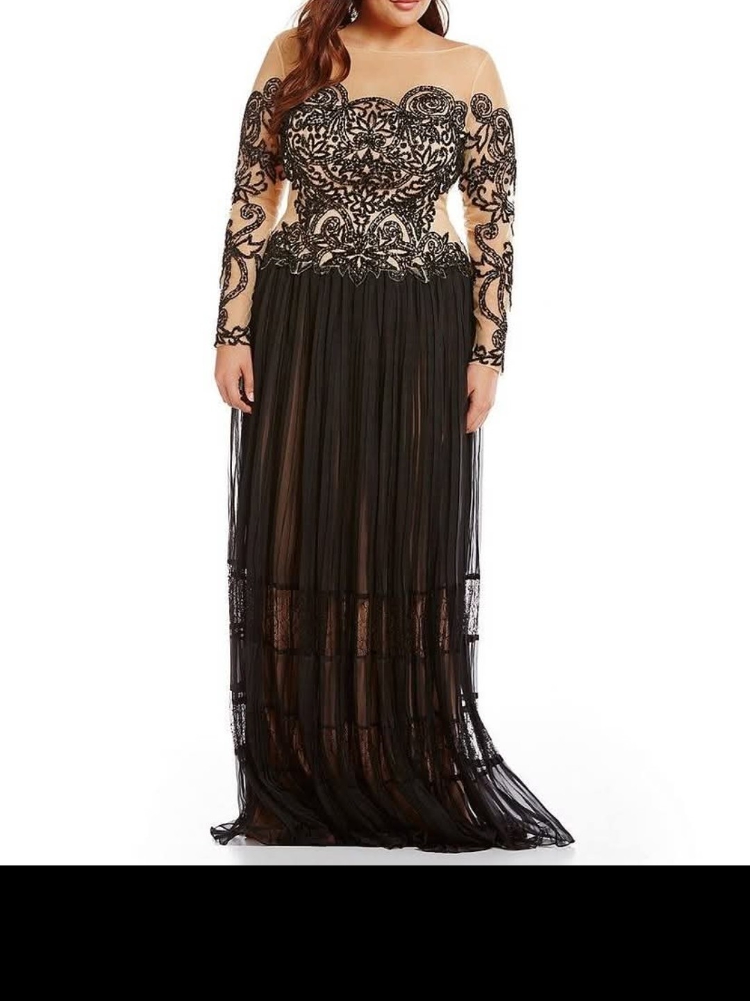 Terani Couture Embellished Illusion Long Evening Gown - Black On Nude